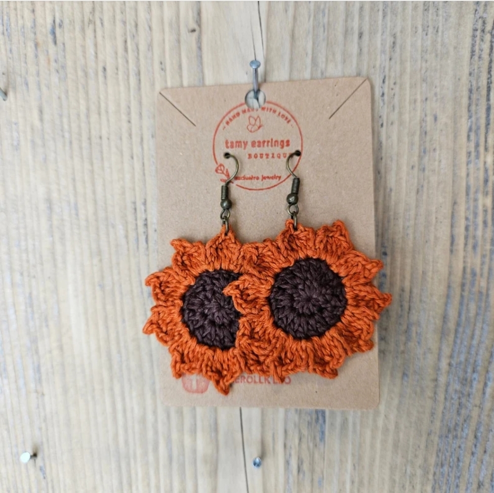 Crochet sunflower earrings woven hoops accessories and jewelry handmade